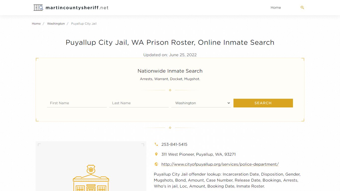 Puyallup City Jail, WA Prison Roster, Online Inmate Search ...